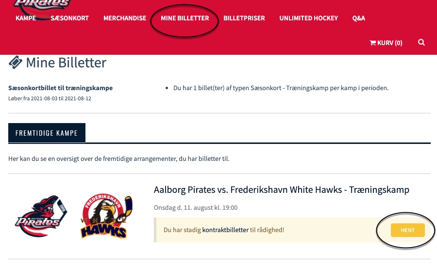Når du er logget ind, skal du hente dine billetter